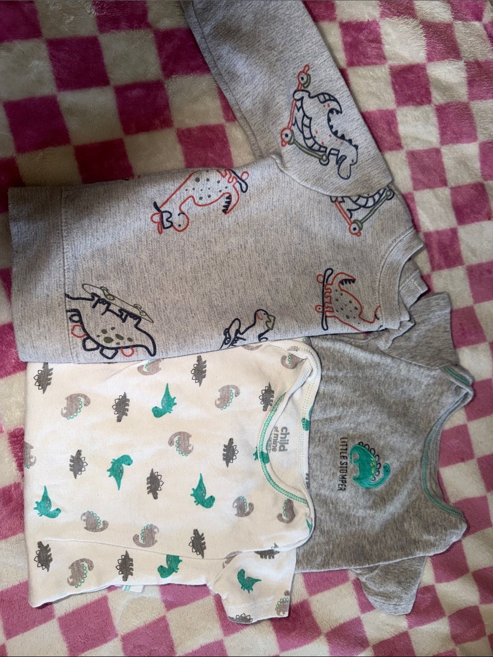 child of mine Gray & White Dino Tee and Bodysuit Set with Teal Accents